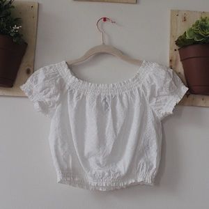 white frilly cropped blouse